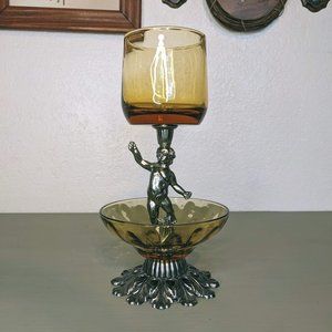 VTG Amber Glass Cherub Candle Holder Decor